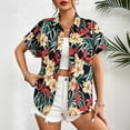 thumbnail image 5 of IFNWSV Womens Tops Dressy Casual Short Sleeve Hawaiian Print Button Up Lapel Collar Vacation Beach Polyester Blouse Multicolor L, 5 of 5