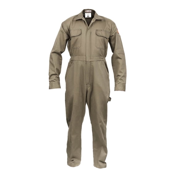 Flame Resistant FR Coverall - 88% C / 12% Nylon (Large, Khaki)