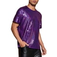 thumbnail image 4 of INSPIRE CHIC Metallic T-Shirt for Men's Round Neck Short Sleeves Sparkle Glitter Tee XL Dark Purple, 4 of 5