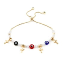 HZMAN Evil Eye Bracelet for Women Men 14K Gold Plated Jesus Crucifix Cross Retro Evil Eye Beads Luck Protection Stretch Bracelet Jewelry Gift