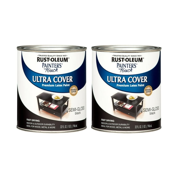 Rust-Oleum 1974502 Painter's Touch Latex Paint, Semi-Gloss Black,32 Fl Oz (Pack of 2)