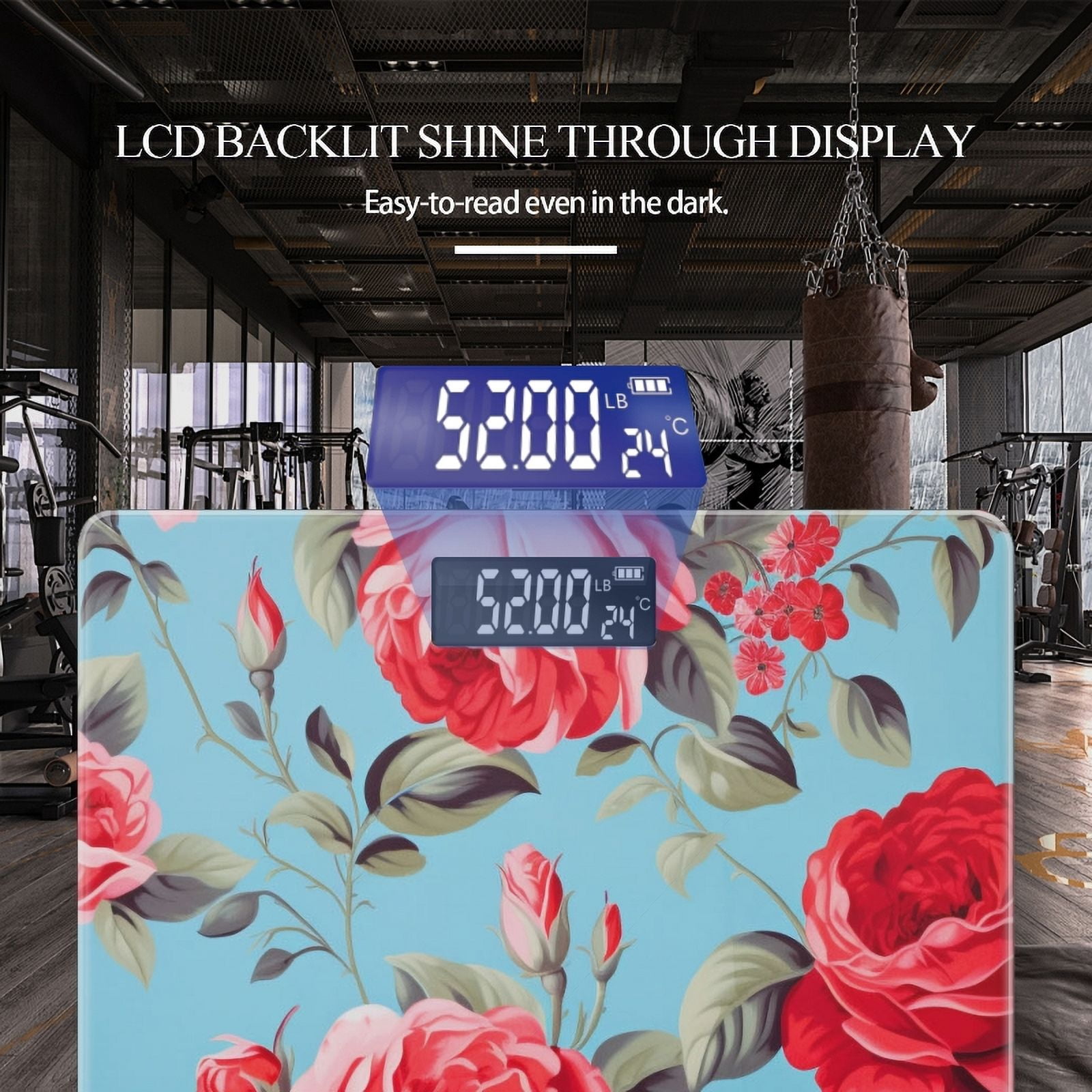 High Precision Body Weight Scale Smart Bathroom Scales with Large LCD Display(400lbs),Decorative for Bedroom-Beautiful Pattern Of Red And Pink Roses On Bright Blue Background