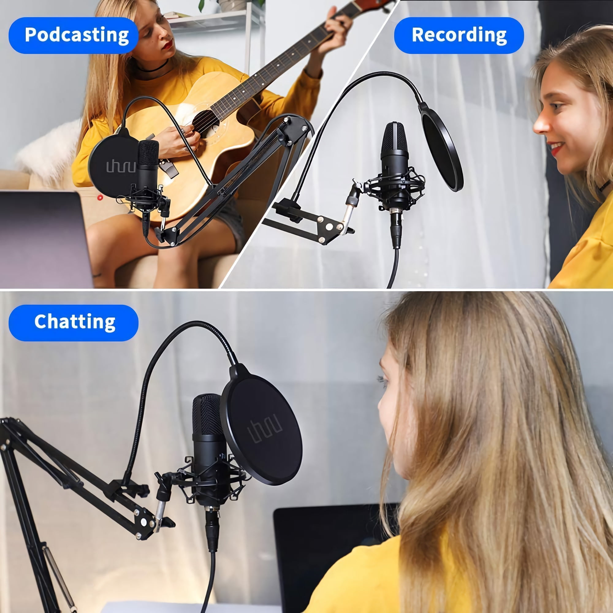 Condenser Microphone Set, Professional Studio Cardioid Microphone Kit with Boom Arm, Shock Mount for Streaming, Recording, Podcasts, YouTube - XM900