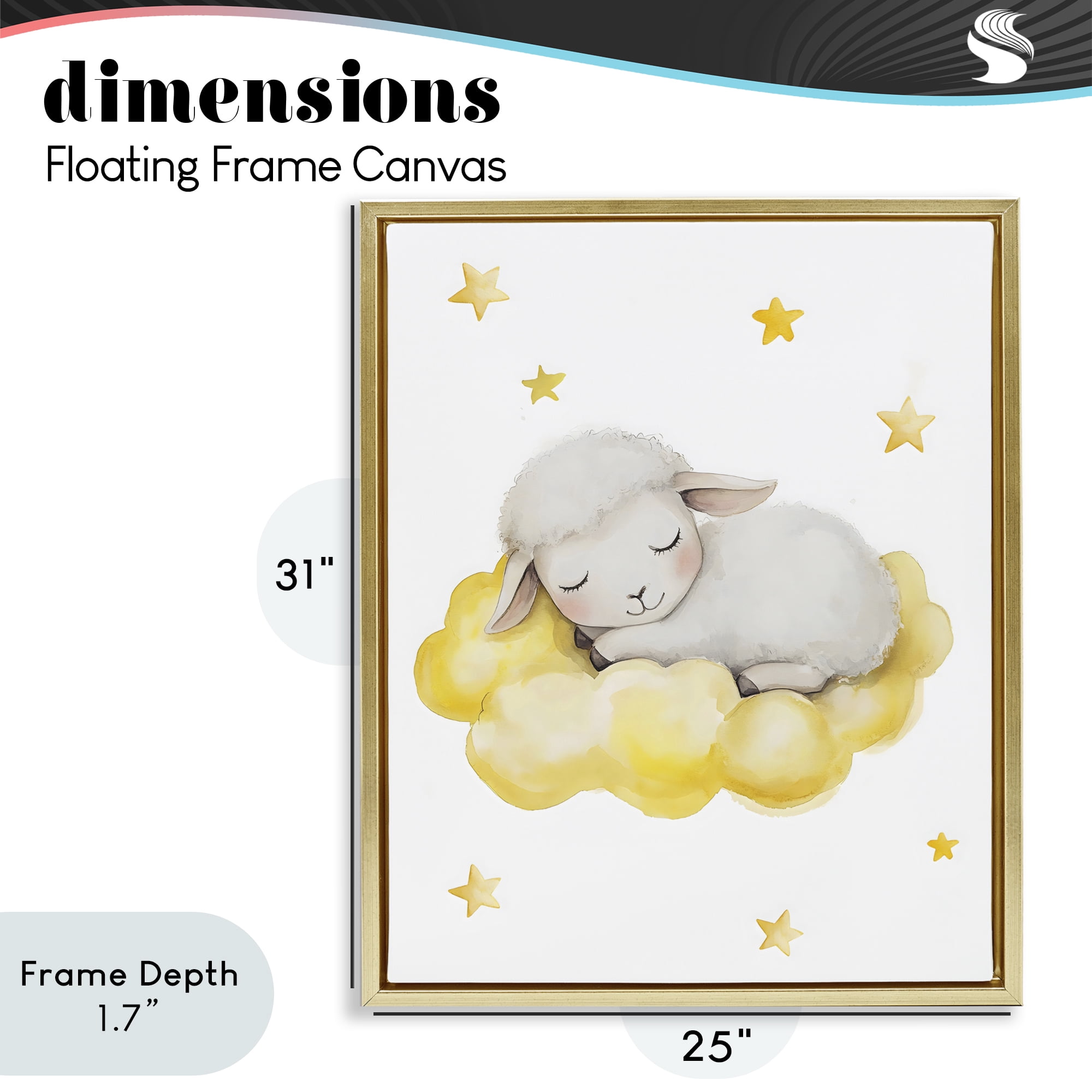 Stupell Industries Sleeping Sheep on Yellow Cloud Gold Framed Floater Canvas Wall Art, design by LSR Design Studio