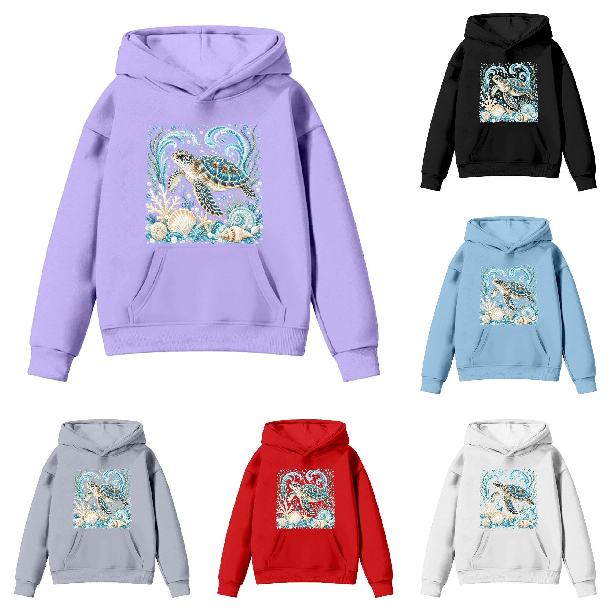 Ulitacool Girl Sweatshirts O Neck Long Sleeve Tops Cartoon Prints Pullover Hoodies Simple Clothes Purple