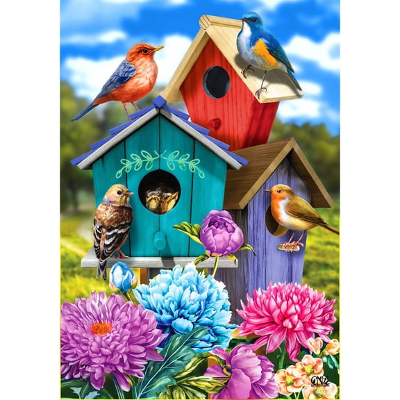 Briarwood Lane Garden Flag 12x18 For Outdoor Colorful Birdhouses Spring For Spring Garden Flag Flags For Outside