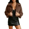 thumbnail image 2 of Women's Cropped Faux Fur Cardigan, Short Plush Jacket, Open Front Shawl Collar Coat, Luxurious Evening Wrap, Soft Elegant Bolero, Night Out Cover Up Brown XXL, 2 of 7