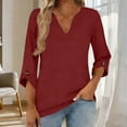 thumbnail image 2 of Feancey Womens 3/4 Sleeve Blouses Dressy Casual V Neck Tunic Tops Elegant Business Work Tees Soft Comfy Pajama T-Shirts 2026 Summer Fashion Wine S, 2 of 8