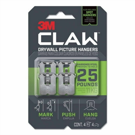Claw Drywall Picture Hanger, Holds 25 Lbs, 4 Hooks And 4 Spot Markers, Stainless Steel | Bundle of 10 Packs