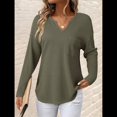 thumbnail image 4 of Blusas para Mujer, de Punto Gofre, de Larga, con Cuello en V y Muescas, Informales, Modernas, de Color Liso, Holgadas. Verde S, 4 of 8