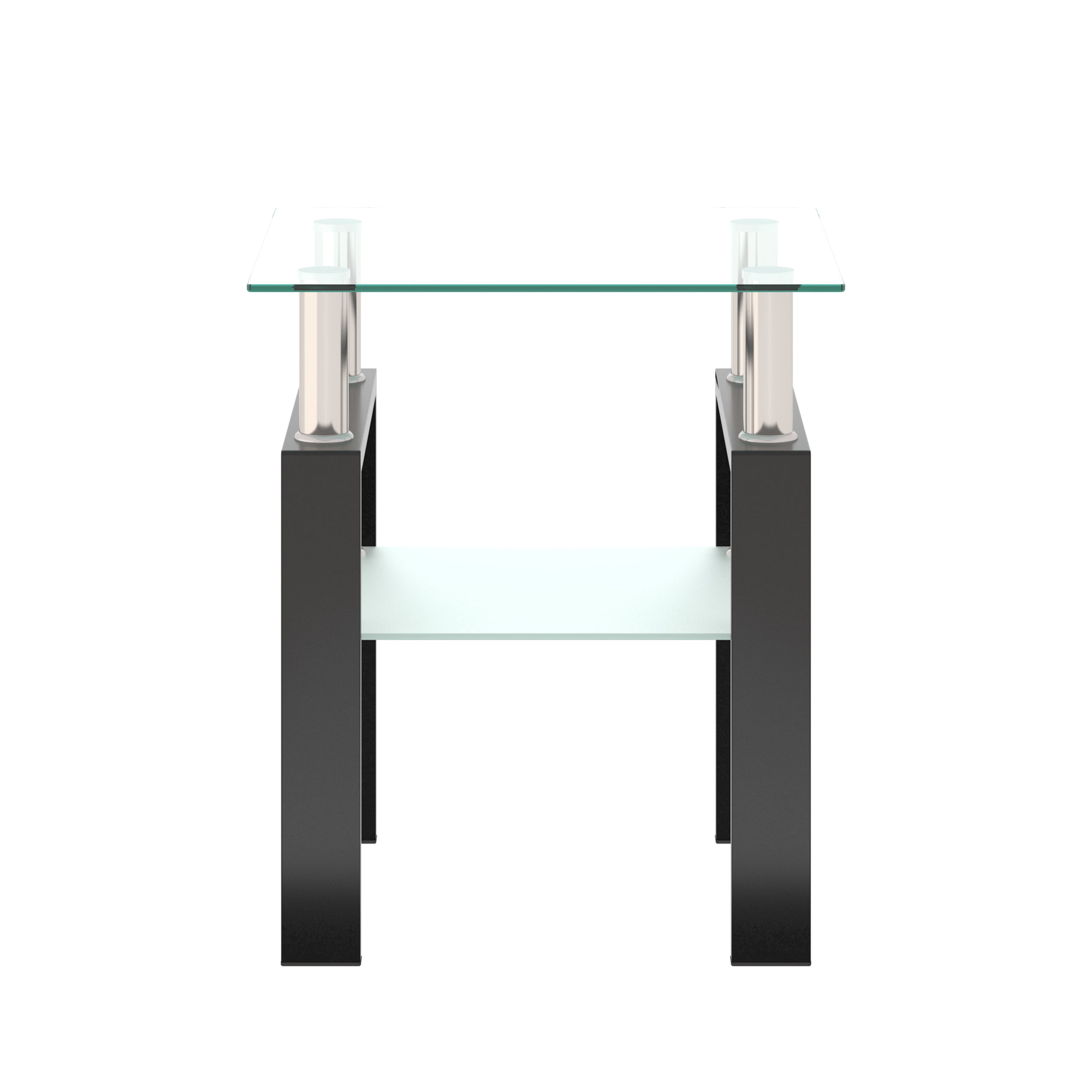 MAYEERTY Modern Square Tempered Glass Coffee Table – Transparent & Black End Table for Living Room