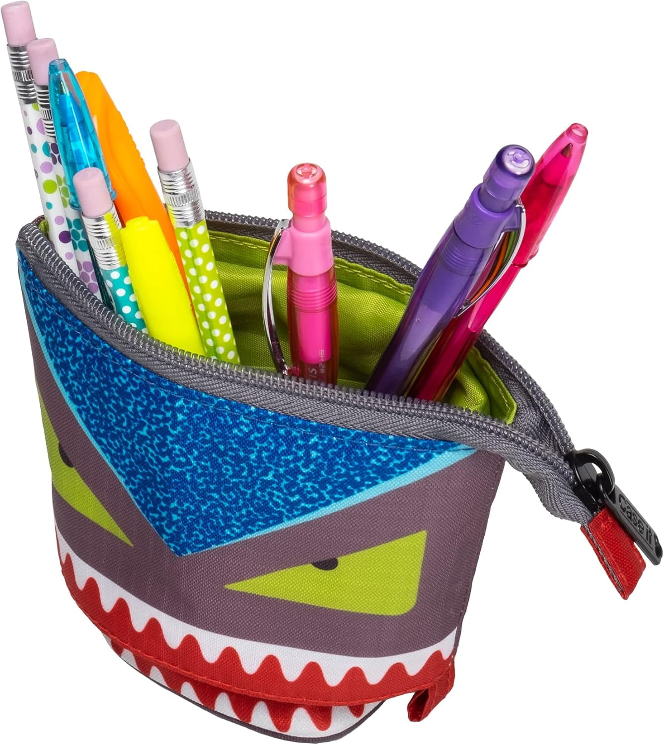 Case-it PLP-36-ME Monster Eye Pop-Up Zipper Pencil Cup, 2 x 5.5 x 7 Inches, Grey, PLP-36-ME-GRY
