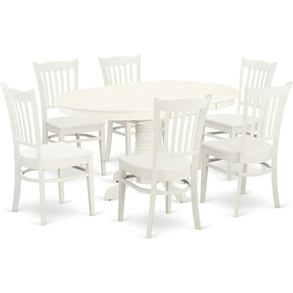 HomeStock 7 Piece Dining Table Set Consist of an Oval Dining Room Table with Leaf and 6 Wood Seat Chairs, 42x60 Inch, Linen White, Rustic Dining Room Table Set