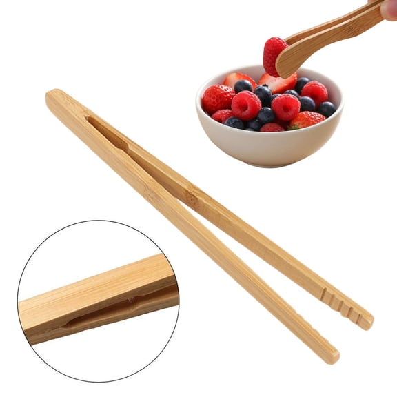 1 Pieces Bamboo Toast Tongs, Long Wood Toaster Tongs with Anti-slip Design, Tongs for Cooking, Eco-friendly Kitchen Utensil for Cheese Bacon Muffin Fruits Bread
