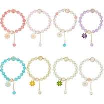 1box 8pcs Colorful Flower Charm Bracelets Set Beaded Daisy Bracelets for Women Glass Bead Stretch Bracelets with Tassel Jewelry Gift for Christmas Birthday Valentine's Day