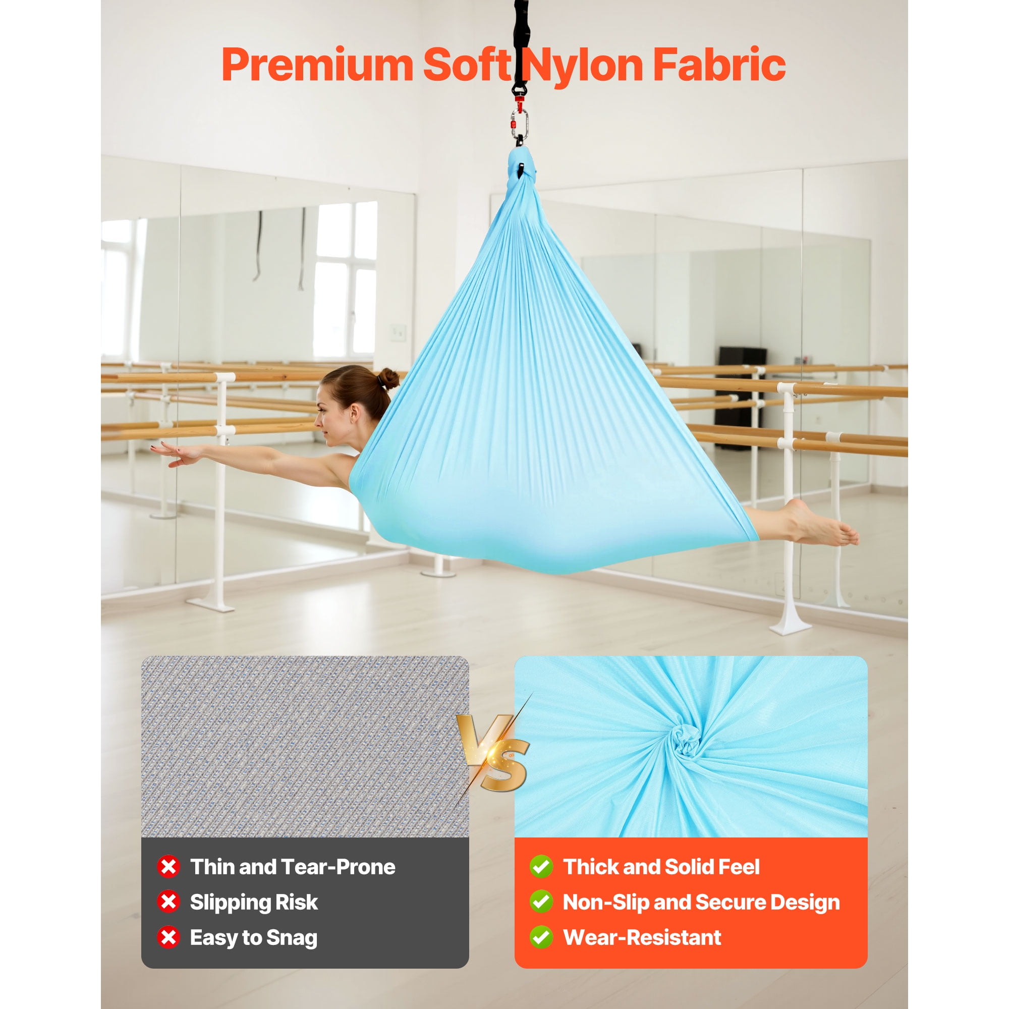 KFFKFF Aerial Yoga Hammock, 300 lbs Capacity, Durable Nylon Fabric with Daisy Rope and Carry Bag, Yoga Swing for Fitness and Relaxation, Suitable for Men and Women, Versatile Hammock and Swing