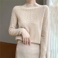thumbnail image 7 of Women's Mock Turtleneck Sweater, Long Sleeve Embossed Design Pullover, Chunky Knit Winter Top, Solid Color Casual Jumper, Batwing Sleeve Sweater, Everyday Winter Wear Beige L, 7 of 7