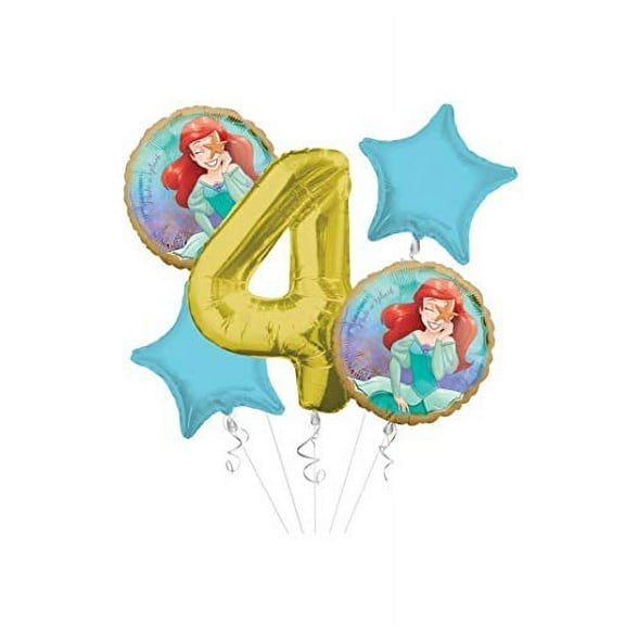 Princess Little Mermaid (Ariel) Once Upon A Time Happy Birthday Balloon Bouquet 5 pc, 4th Birthday
