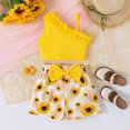 thumbnail image 2 of KPOPLK Toddler Girl Floral Outfit Kids Sleeveless Waffle Cami Tank Ruffle Tops Wide Shorts Summer Clothes for 3T 4T 5T 6T 7T(6-7 Years,Yellow), 2 of 7