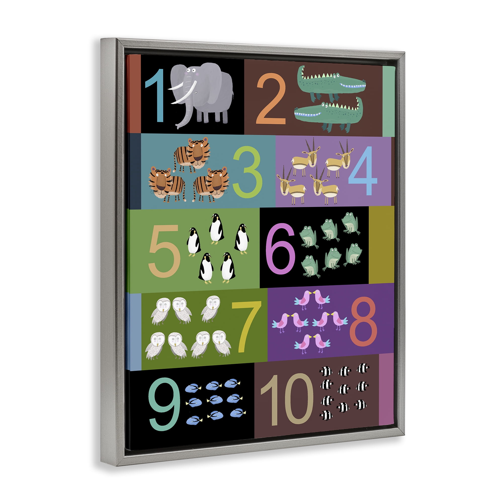 Blocked Kid's Educational Counting Gray Framed Floater Canvas Wall Art, design by Carla Daly