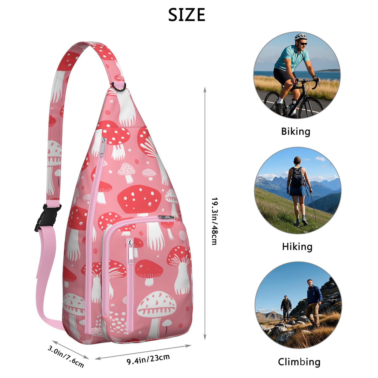 Boho Mushroom Sling Bag for Women - Vintage Floral Print, Adjustable Strap, Water-Resistant Crossbody Chest Bag (19.9×9.4×3.0inch)