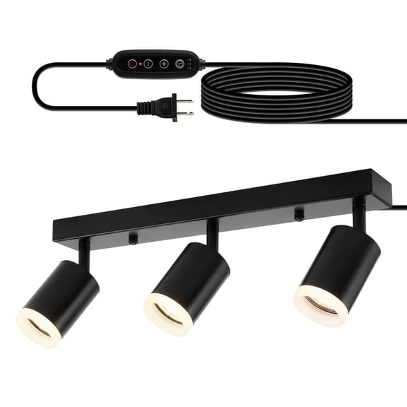 Combuh Plug in Track Lighting with 14.3ft Power Cord for Kitchen, 3 Light Dimmable LED Track Light Fixtures Ceiling, Flexibly Rotatable Heads, Wall Mount Spotlight Light for Bedroom Studio