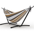 thumbnail image 1 of Hamac Portable avec Support, Hamac de 500 Lb pour Usage Intérieur et Extérieur, Comprend un Sac de Transport et un Cadre en Acier Ajustable (Rayures Café), 1 of 8