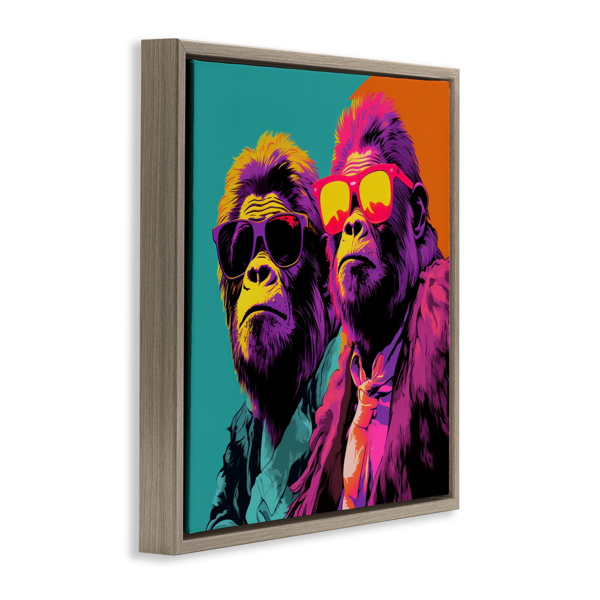 Stupell Industries Pop Style Gorilla Duo Animals & Insects Painting Brown Floater Framed Canvas Art Print Wall Art, 18 x 18