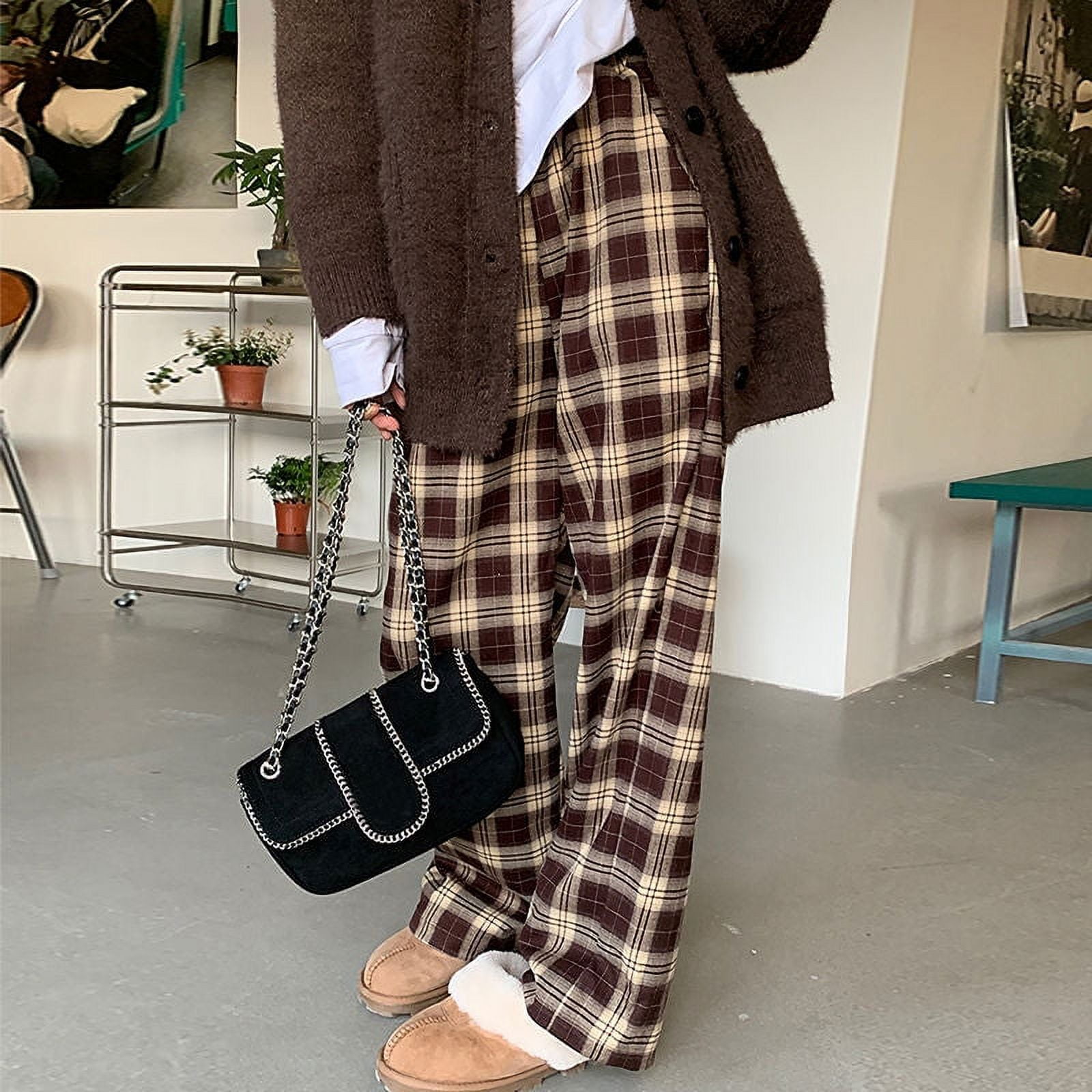 ト セール おすすめ Women Pants Plaid White and Black Summer Leg Wide Casual Clothing