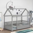thumbnail image 3 of Oufan Twin Size House Floor Bed,Wooden Montessori Bed with House Roof Frame and Fence Guardrails,Twin Bed Frame for Boys, Girls, Gray, 3 of 10
