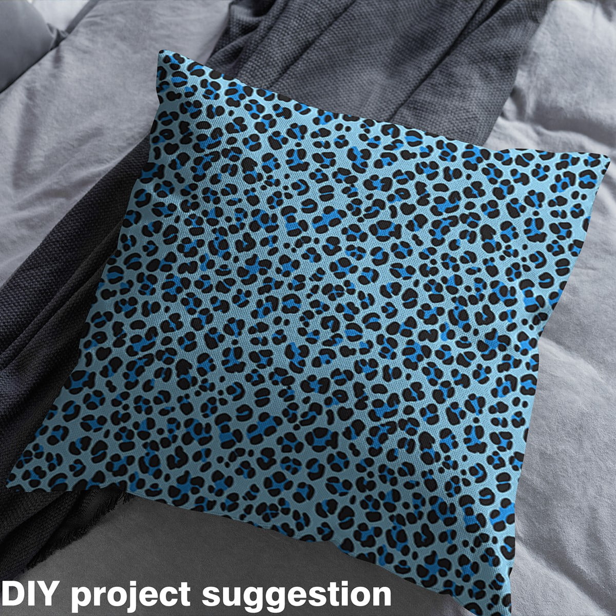 Castle Fairy Leopard Print Fabric by the Yard 2 Yard,Black Blue Sewing Fabric,Animal Print Home Decor Fabric by the Yard,Microfiber Teenagers Bedroom Decor