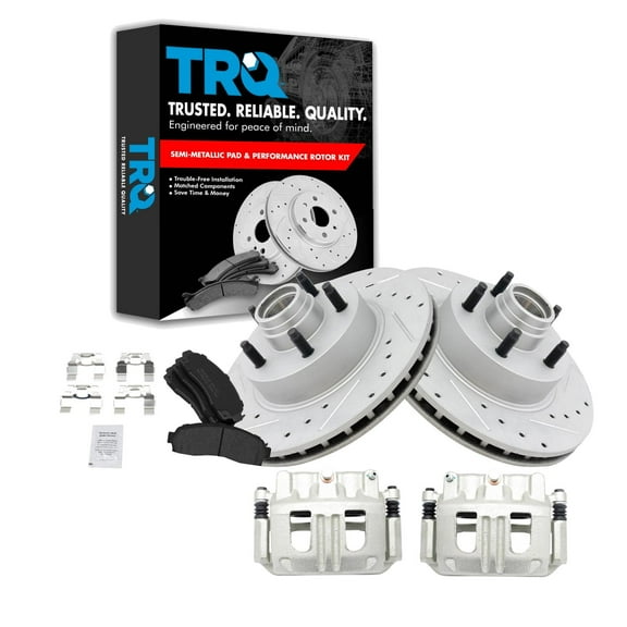 TRQ Front Performance Brake Pad & Rotor Kit Brake Caliper Brake Pads Brake Rotors Set Semi-Metallic Vented Premium G-Coated Fits Select 2003-2011 Ford Ranger