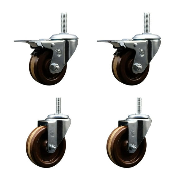 4 Inch High Temp Phenolic 3/4 Inch Stem Caster Set 2 Total Lock Brakes