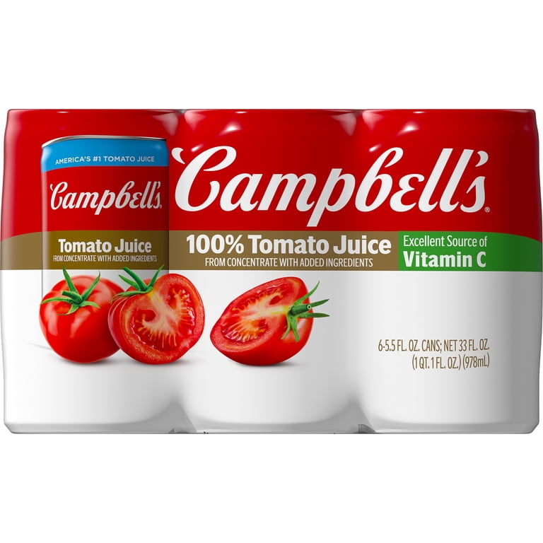 Campbell's 100% Tomato Juice, 5.5 fl oz Can, 6 Count - Walmart.com