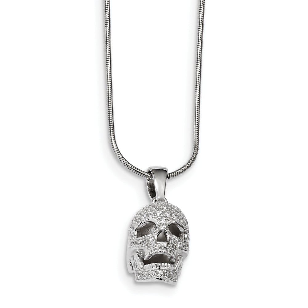 Sterling Silver Cz Skull Charm Necklace 18" 