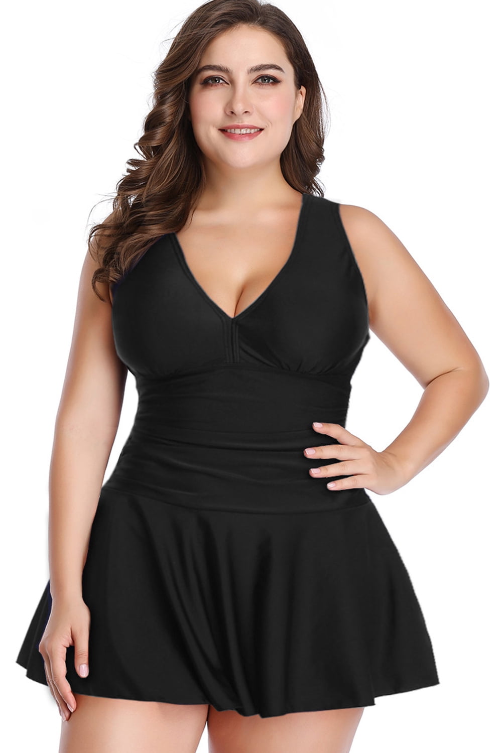JooMeryer Plus Size Women's Tankini Swimwear Set With Shorts - Retro Print 2-Piece Swimsuit