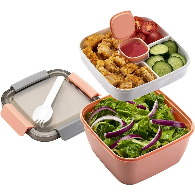 Freshmage Salad Lunch Container to Go 52-oz Salad Bowls with 3 Compartments Salad Dressings Container for Salad Toppings Snacks Men Women (Pink)