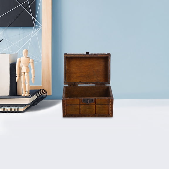 Pretyzoom Small Decorative Box Vintage Wooden Storage Box Chocolate Metal 1Pcs