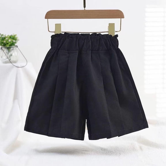 Oiangi Shorts for Girl Ruffled Elastic Waist Cute Shorts Summer Loose Lightweight School Uniform Black 10-11 Years