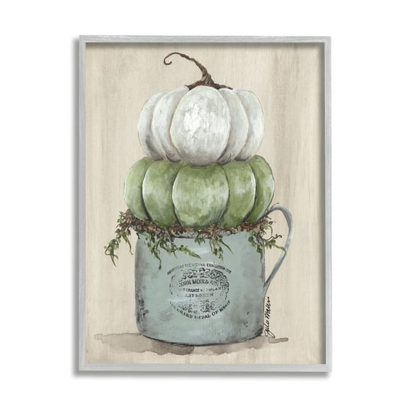 Stupell Industries Green White Harvest Pumpkins Country Jar Planter Framed Wall Art, 16 x 20, Design by Julie Norkus