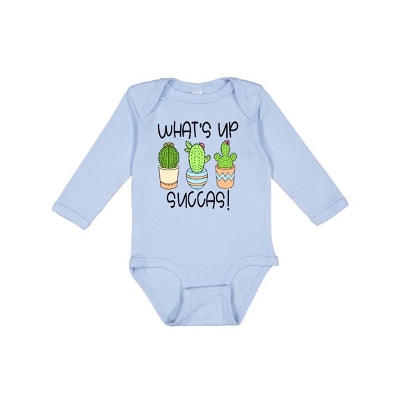 Inktastic What's Up Succas Funny Cacti Plants Boys or Girls Long Sleeve Baby Bodysuit