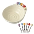 thumbnail image 2 of Decorative Ceramic Fruit Tray High Value Snack Tray for Living Room Tabletops & Dining Tables Cute Fruit Bowl with Built-In Forks, White, JKODE, 2 of 6