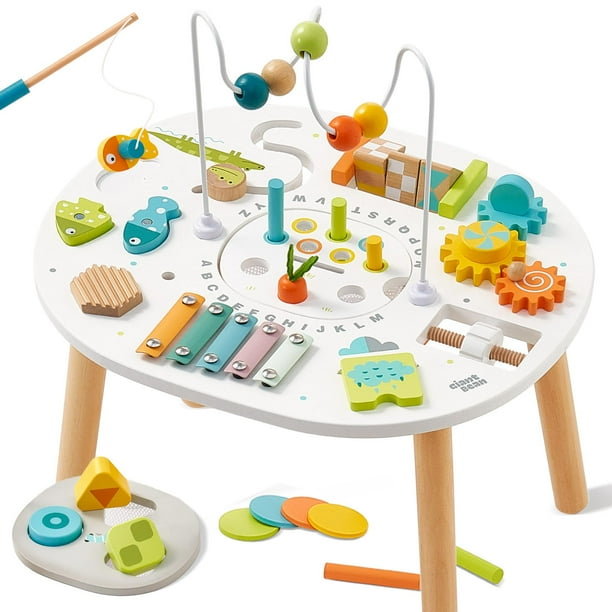 Mesa de actividades de madera con forma de frijol gigante 11 en 1 para niños de 1 año