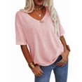 thumbnail image 2 of Women's 3/4 Sleeve Shirts V Neck Loose Fitting Tops Casual Solid Color Tshirts  Basic Tunic Summer Ladies Tops, 2 of 8
