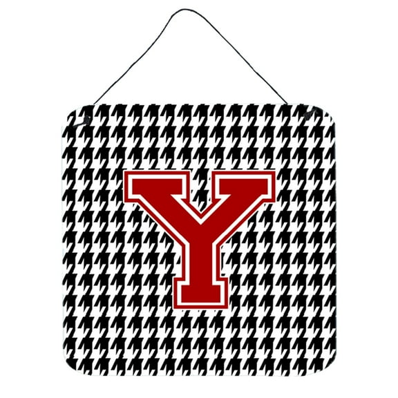 Letter Y Monogram - Houndstooth Black Wall or Door Hanging Prints