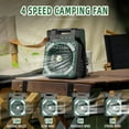 thumbnail image 3 of Solar Camping Fan with Light, 4 Speeds USB Rechargeable Solar Powered Fan with Timer, 90° Folding Portable Desk Fan with Power Bank Feature for Hurricane Outages Outdoor Camping Fishing Travel BBQ, 3 of 13