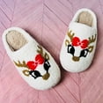 thumbnail image 6 of Wadada Christmas Slippers Reindeer Slippers for Women and Men Holiday Slippers Indoor Bedroom Fluffy Warm Fleece Slippers Winter Soft Cozy Home Non-Slip Soft Plush Slip-on Wool Lined House Shoes 9", 6 of 8