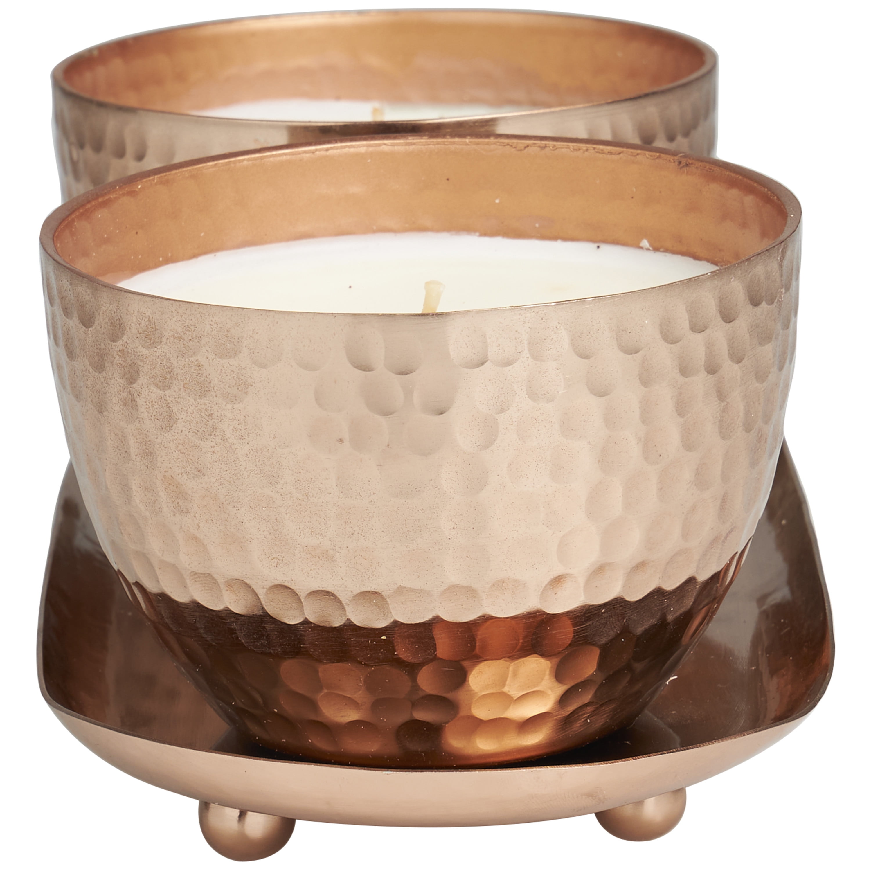 CosmoLiving by Cosmopolitan 2 Holder Copper Metal Jasmine Scented Hammered 10 oz 1 Wick Candle with White Wax, (Set of 2)