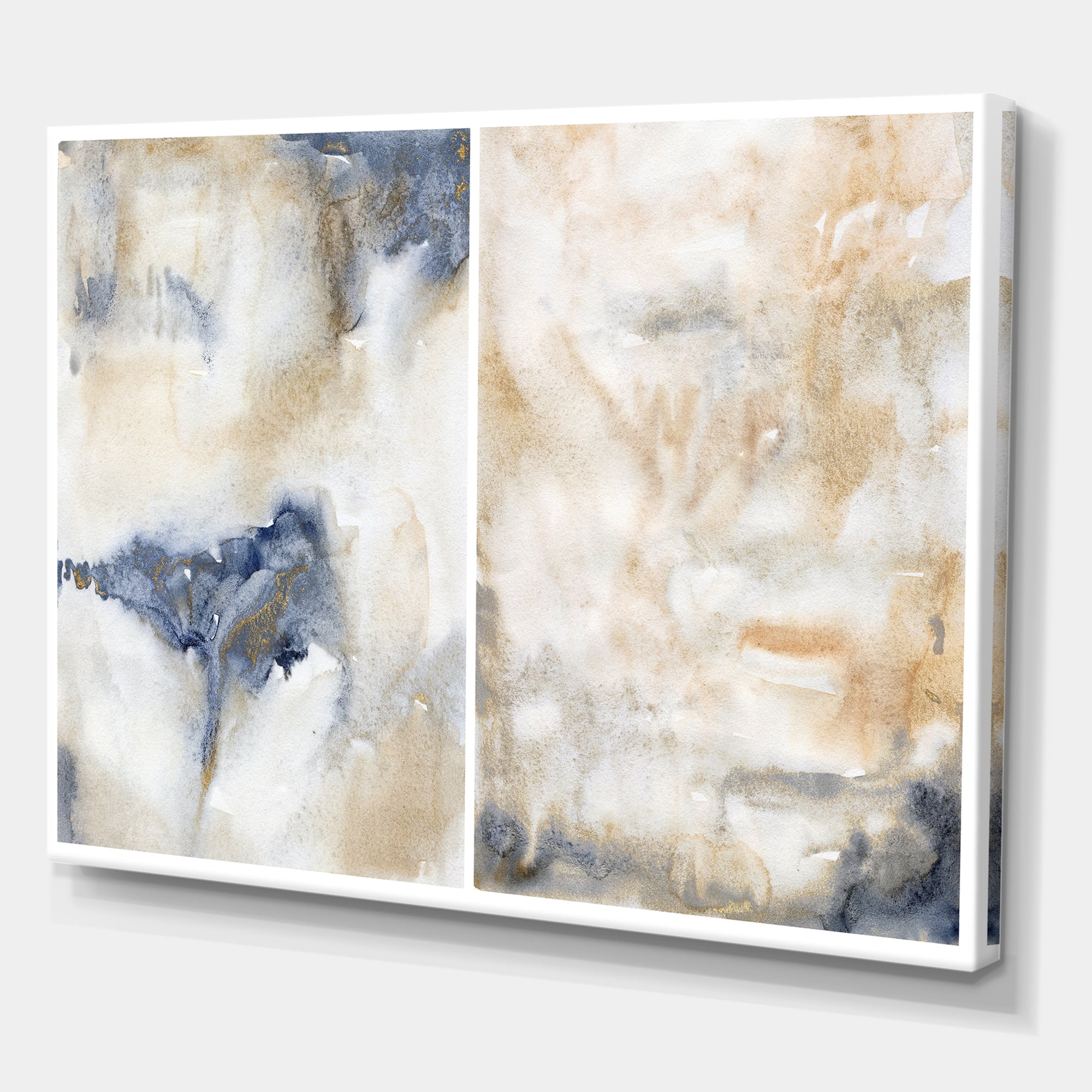 Designart ' Abstract Gold Beige Pink and Dark Pastel Strokes ' Modern Canvas Wall Art Print