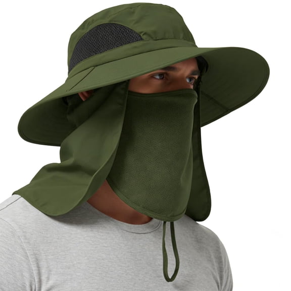 Wide Brim Sun Hat for Men & Women, UPF 50 Full Coverage UV Protection with Removable Mask, Waterproof Packable Bucket Hat for Fishing Hiking Gardening Beach